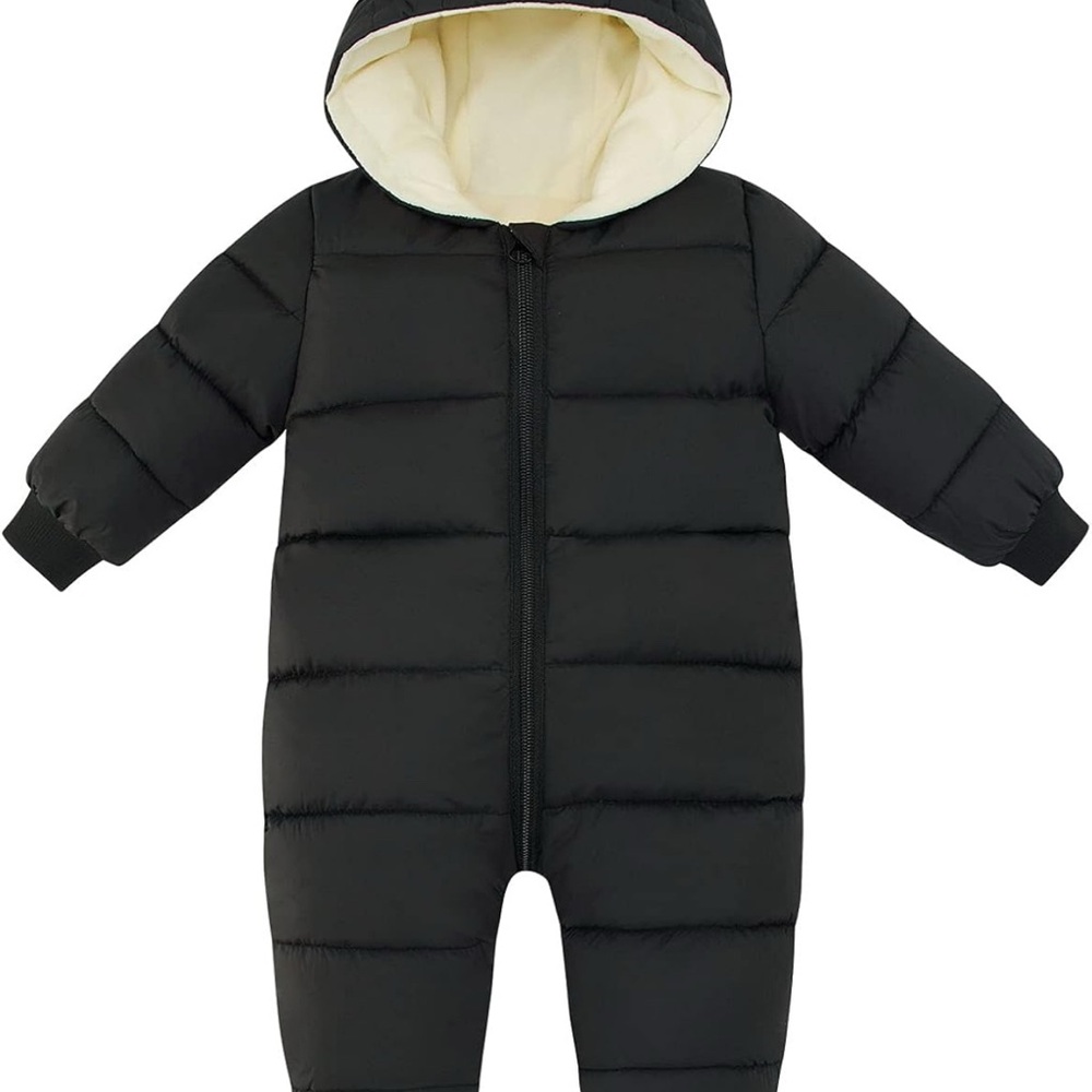 Cozy Black Hooded Baby Snowsuit